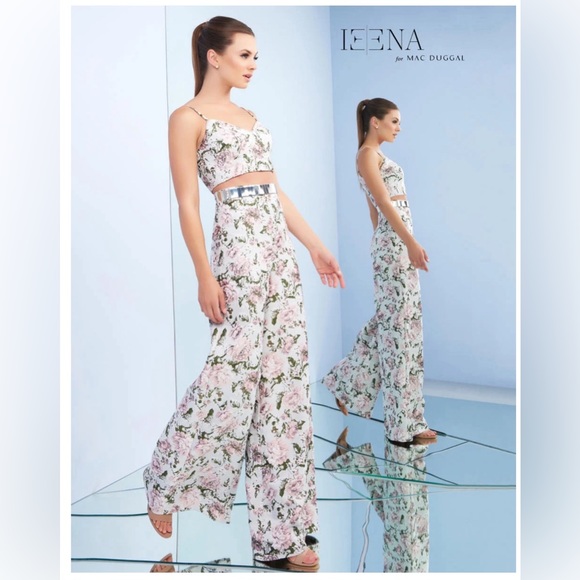 IEENA FOR MAC DUGGAL 2-Piece Floral Crop top Wide Leg Pants Set - Picture 1 of 11